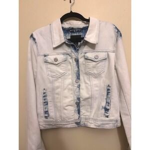 DKNY Jeans Denim Jacket Womens Large White Bleached Excellent Distressed Trucker